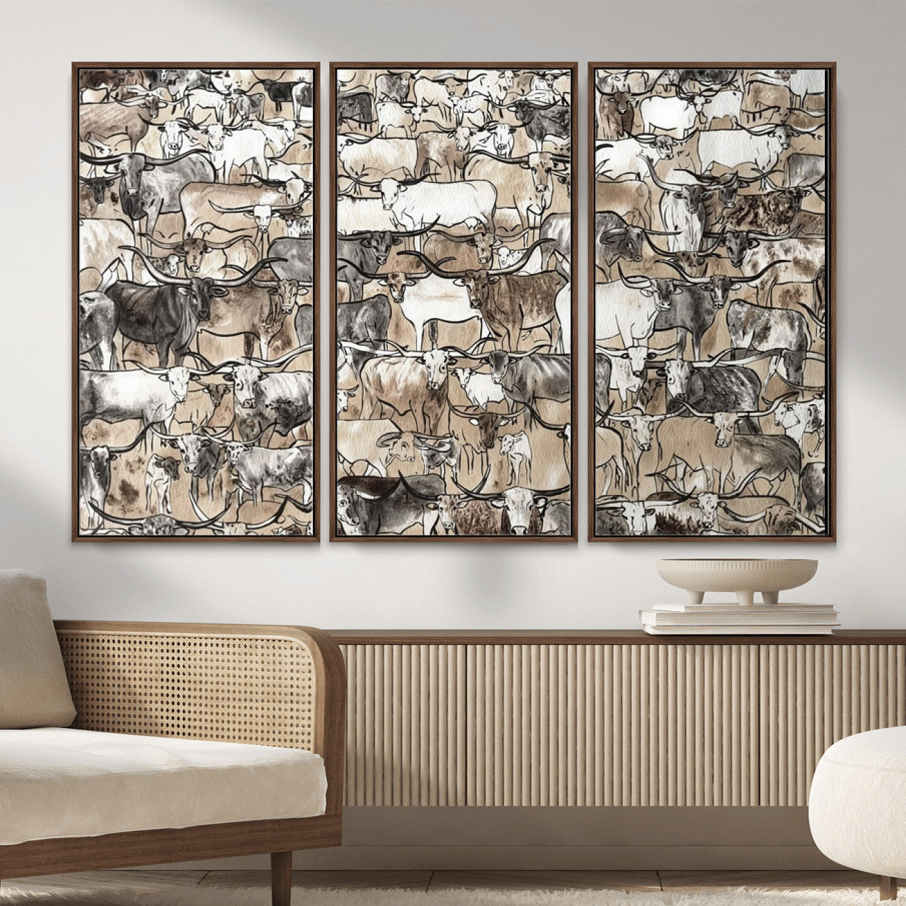64368752-MGV-CV-36X24 - Farmhouse Animals Wall Art Canvas Print - Abstract Farm Animal Drawing Mid-Century Wall Art for Cabin Decor
