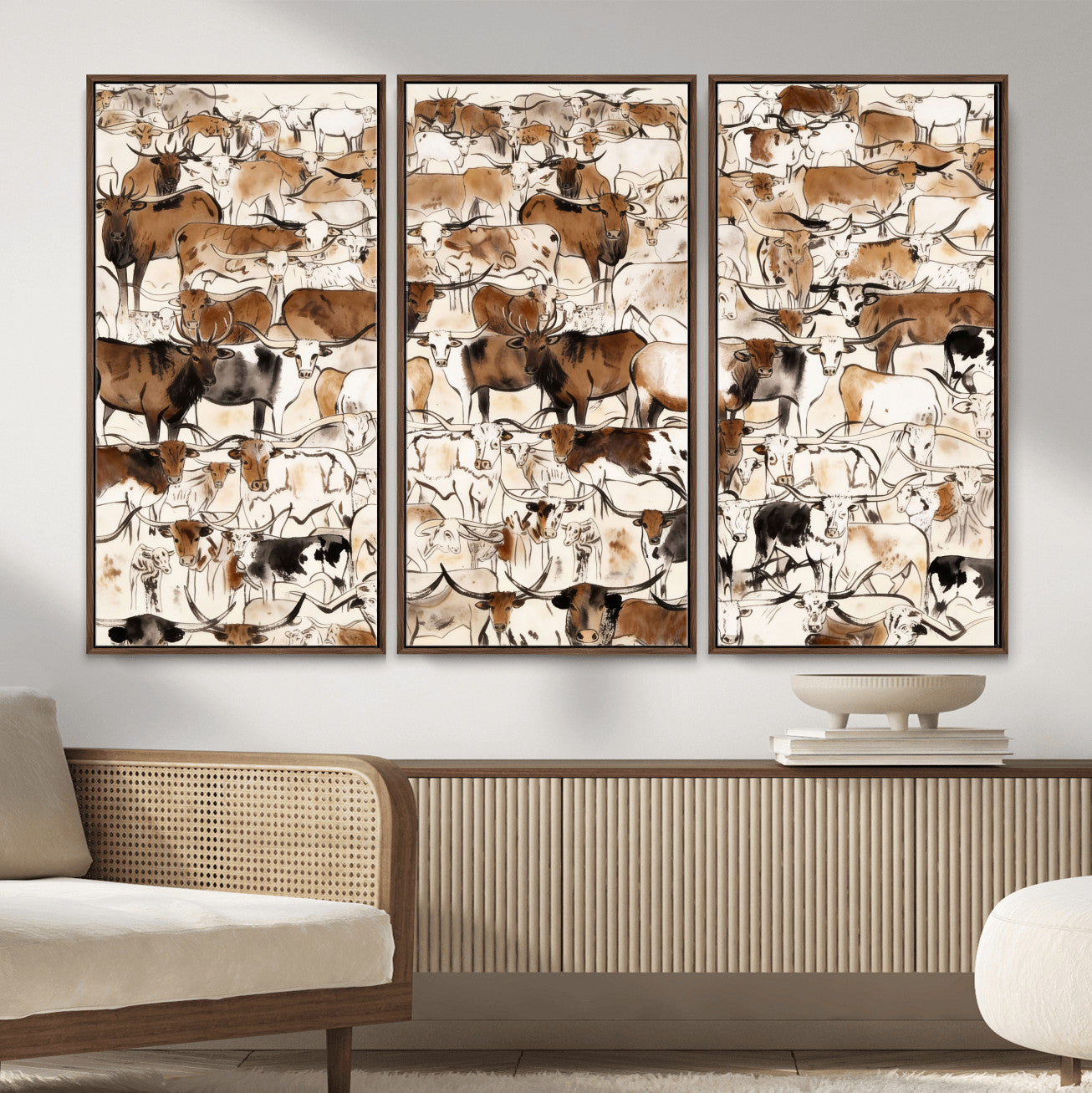 81416572-MGV-CV-36X24 - Farmhouse Animals Wall Art Canvas Print - Abstract Farm Animal Drawing Mid-Century Wall Art for Cabin Decor
