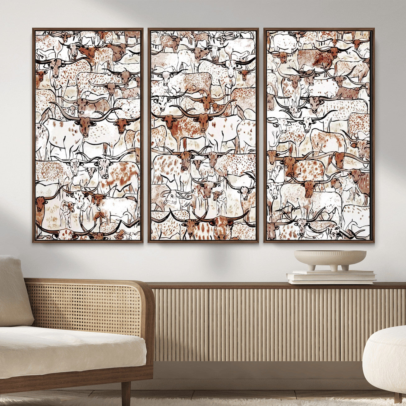 71869761-MGV-CV-36X24 - Farmhouse Animals Wall Art Canvas Print - Abstract Farm Animal Drawing Mid-Century Wall Art for Cabin Decor