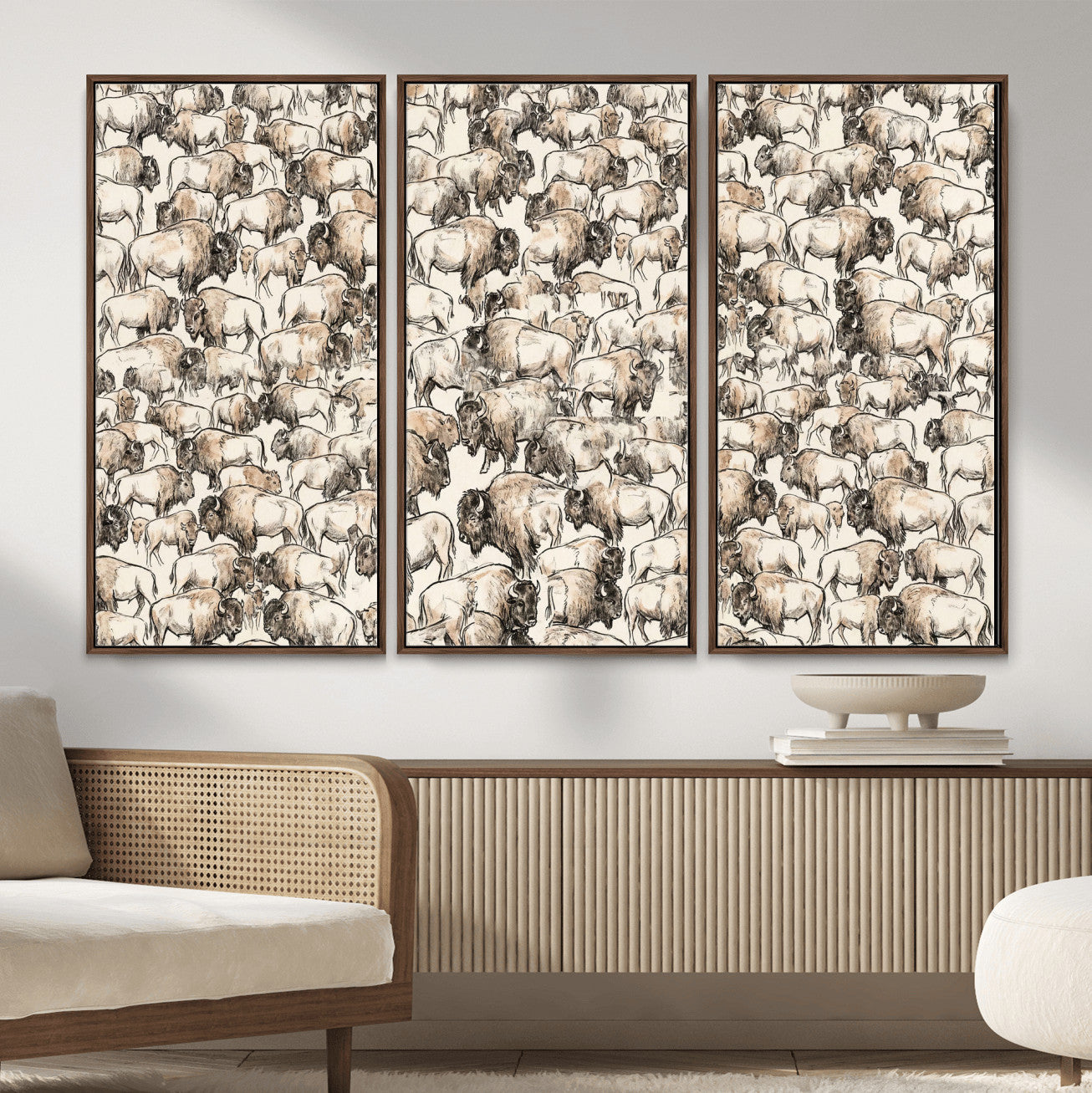 77502929-MGV-CV-36X24 - Farmhouse Animals Wall Art Canvas Print - Abstract Farm Animal Drawing Mid-Century Wall Art for Cabin Decor