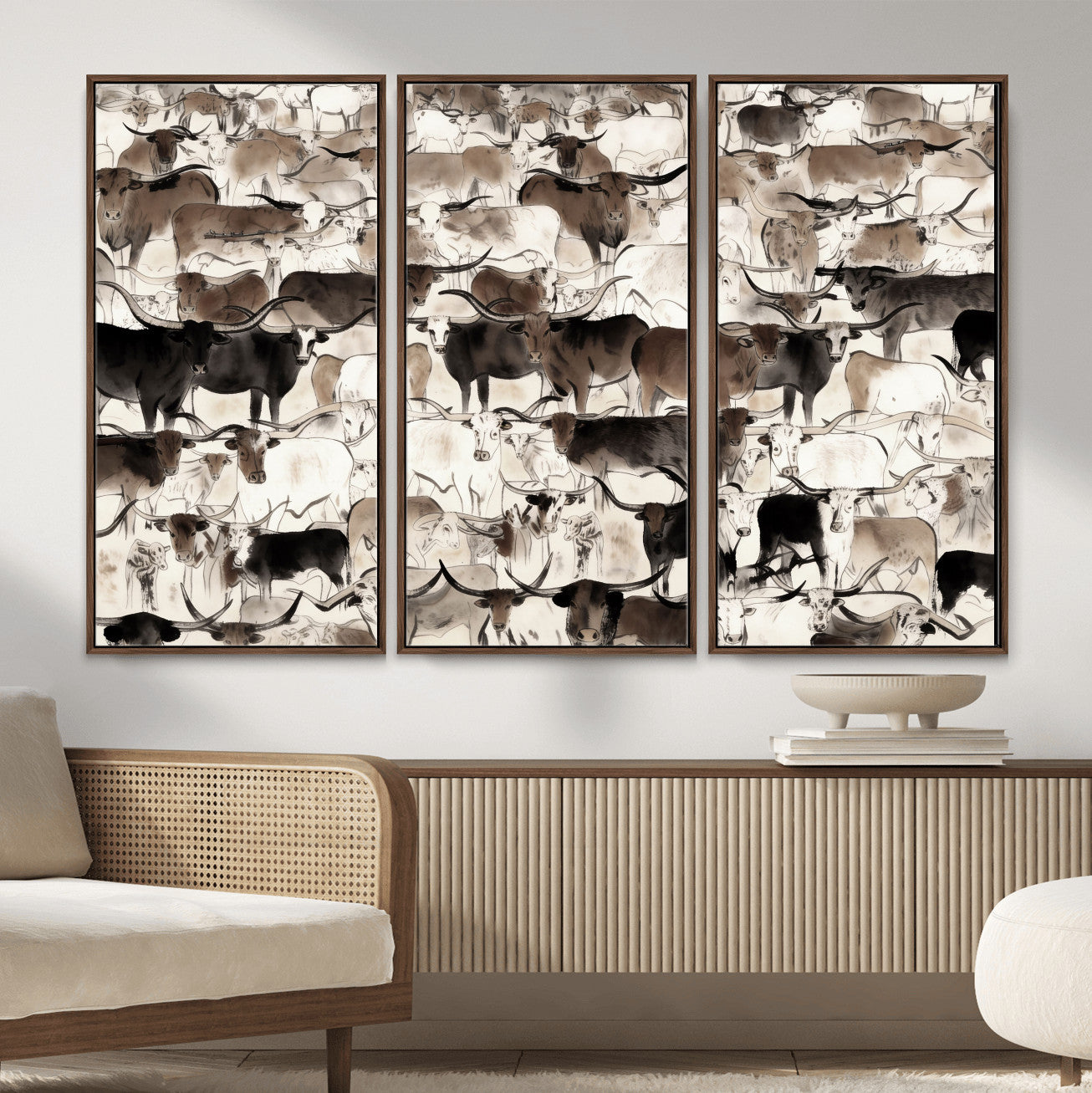 46084312-MGV-CV-36X24 - Farmhouse Animals Wall Art Canvas Print - Abstract Farm Animal Drawing Mid-Century Wall Art for Cabin Decor