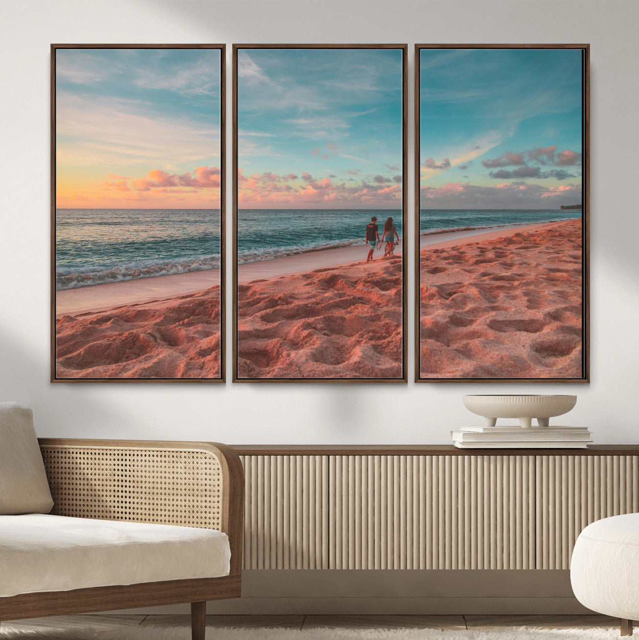 44501307-MGV-CV-36X24 - Pastel Beach Walk Wall Art Canvas Print – Soft Coastal Photography Artwork Print for Bedroom, Living Room, and Serene Home Decor