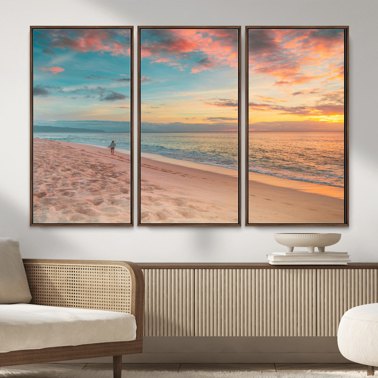 24511398-MGV-CV-36X24 - Beach Walk Wall Art Canvas Print – Soft Coastal Photography Artwork Print for Bedroom, Living Room, and Serene Home Decor
