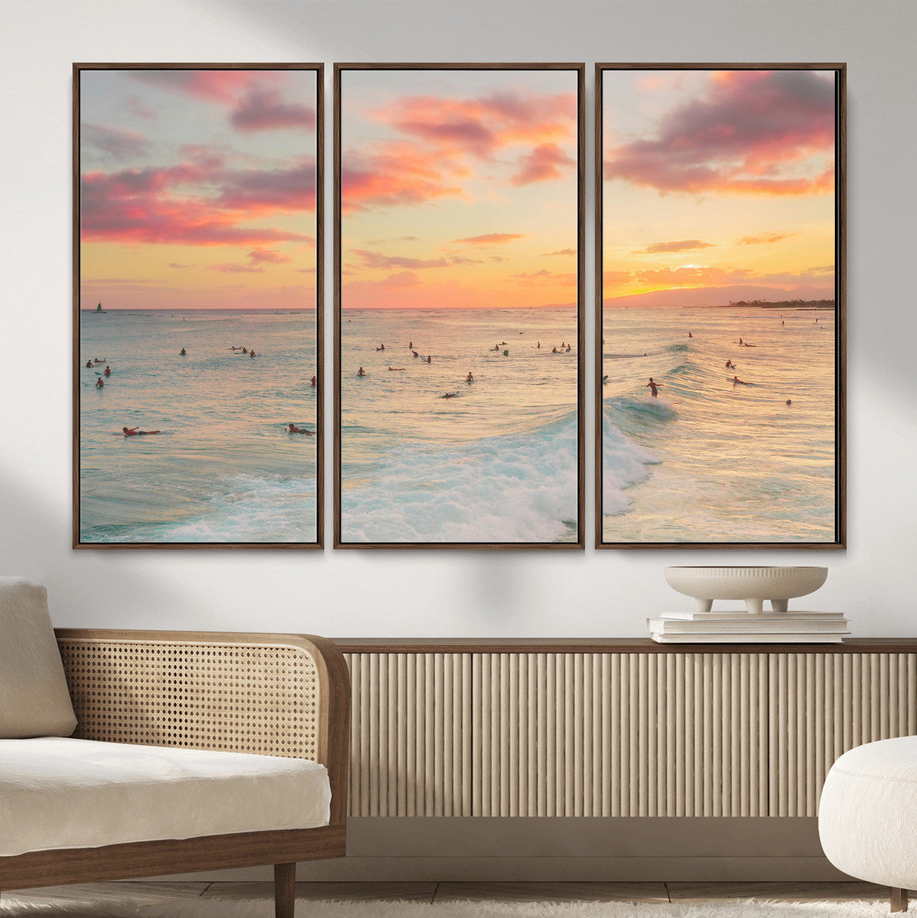 15069854-MGV-CV-36X24 - Sunset Beach Wall Art Canvas Print – Soft Coastal Photography Artwork Print for Bedroom, Living Room, and Serene Home Decor