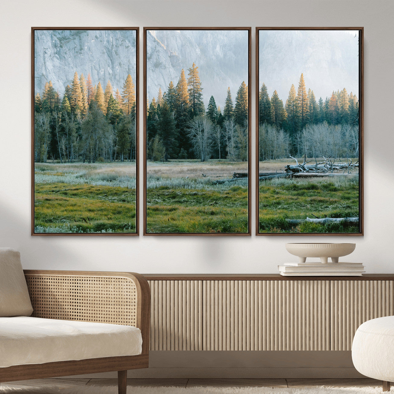 95548744-MGV-CV-36X24 - Forest Meadow Wall Art Canvas Print, Pine Tree Landscape Nature Artwork, Mountain Valley Scenic Photography, Calm Wilderness Wall Decor