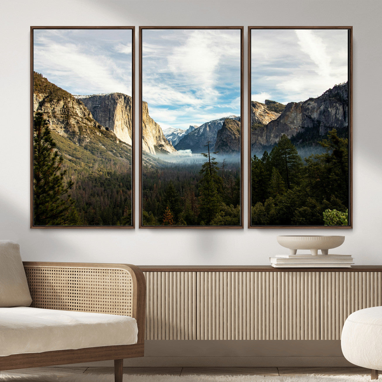 15089394-MGV-CV-36X24 - Yosemite Valley Mountain Landscape Wall Art Canvas Print, Granite Cliff Forest Valley Canvas Print, California National Park Scenic Art Printing