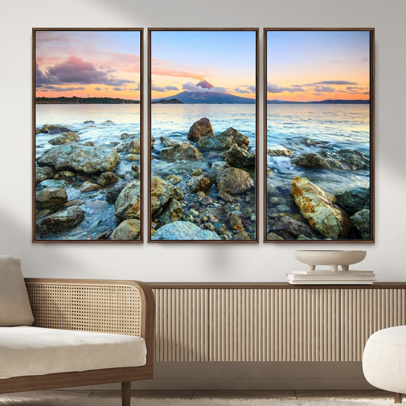 46869511-MGV-CV-36X24 - Mayon Volcano Seascape Landscape Wall Art Canvas Print, Tropical Ocean Shore Mountain Canvas Print, Philippines Coastal Scenic Art Printing