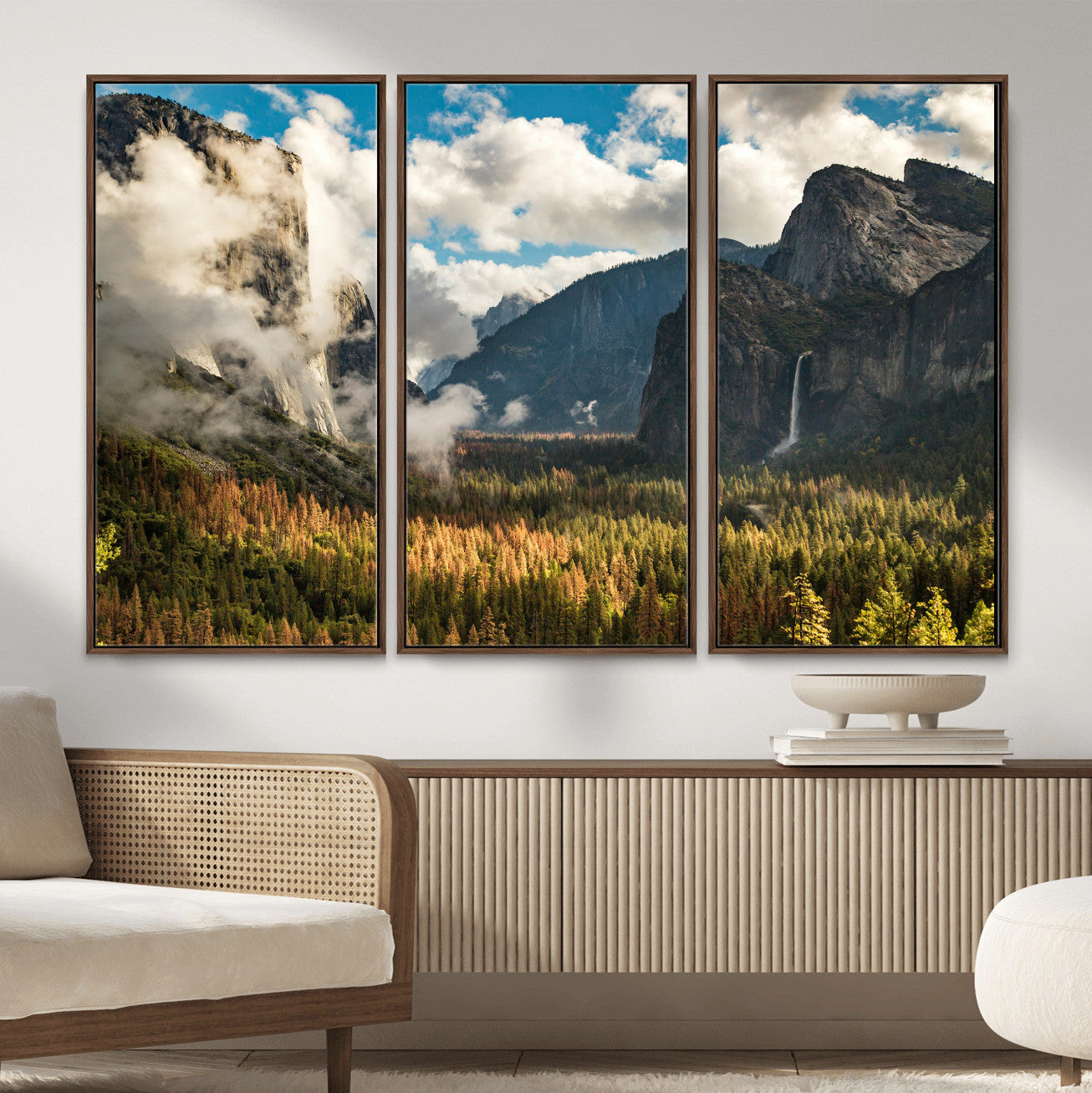 18271001-MGV-CV-36X24 - Yosemite Valley River Landscape Wall Art Canvas Print, Granite Cliffs Forest River Canvas Print, California National Park Moody Scenic Art Printi