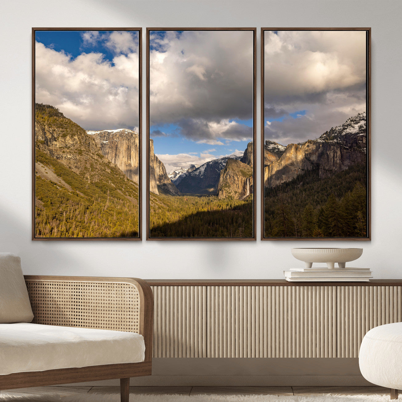 51451302-MGV-CV-36X24 - Yosemite Valley Mountain Landscape Wall Art Canvas Print, Granite Cliff Forest Valley Canvas Print, California National Park Scenic Art Printing