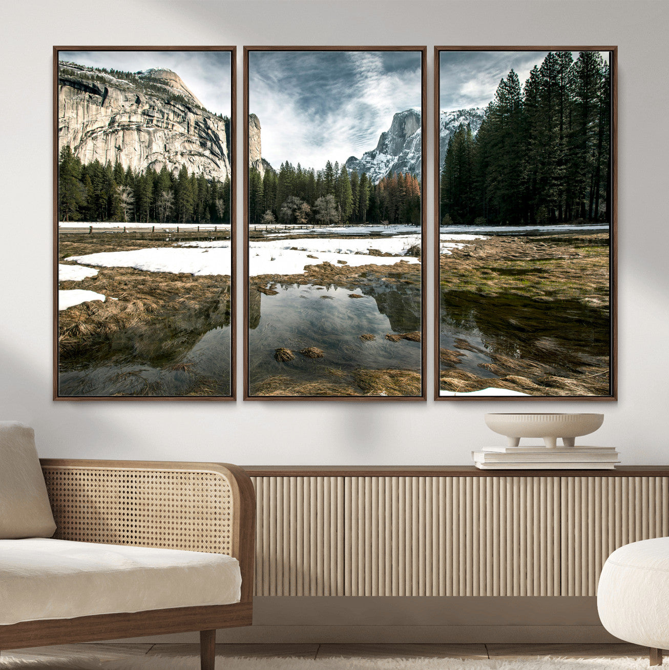 14527348-MGV-CV-36X24 - Yosemite Valley Mountain Landscape Wall Art Canvas Print, Granite Cliff Forest Valley Canvas Print, California National Park Scenic Art Printing