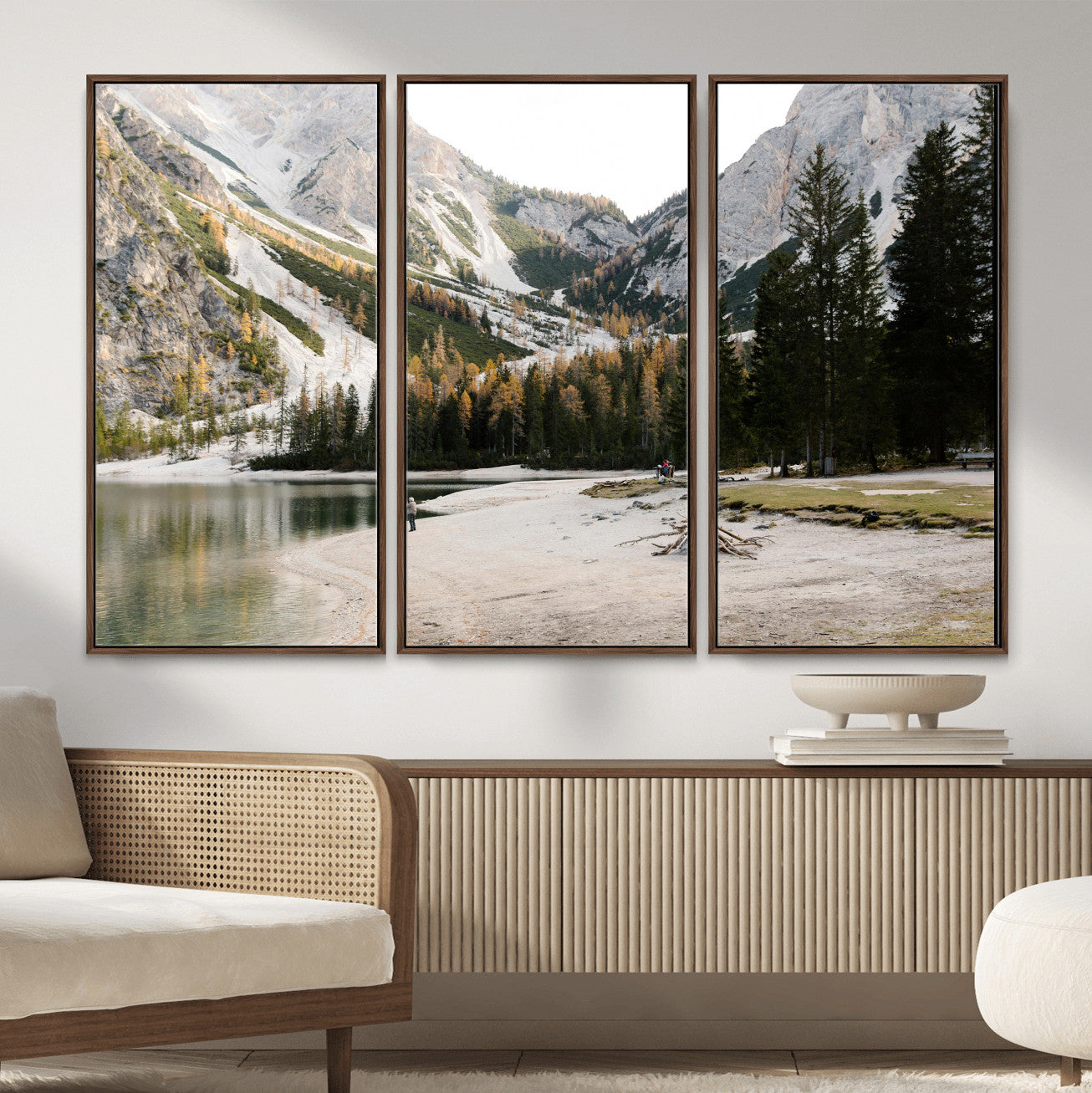 89246758-MGV-CV-36X24 - Lake Braies Alpine Landscape Wall Art Canvas Print, Dolomites Mountain Lake Forest Canvas Print, Italian Alps Scenic Nature Art Printing