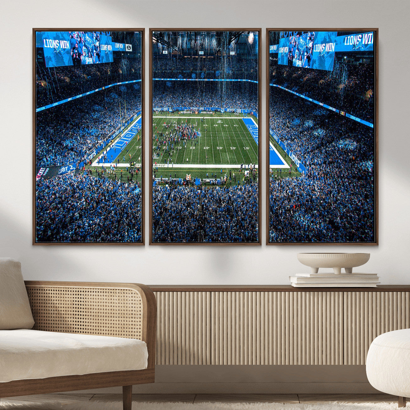 80882005-MGV-CV-36X24 - Detroit Lions Stadium Wall Art Canvas Print, Football Field Panorama Artwork, NFL Game Night Stadium Decor