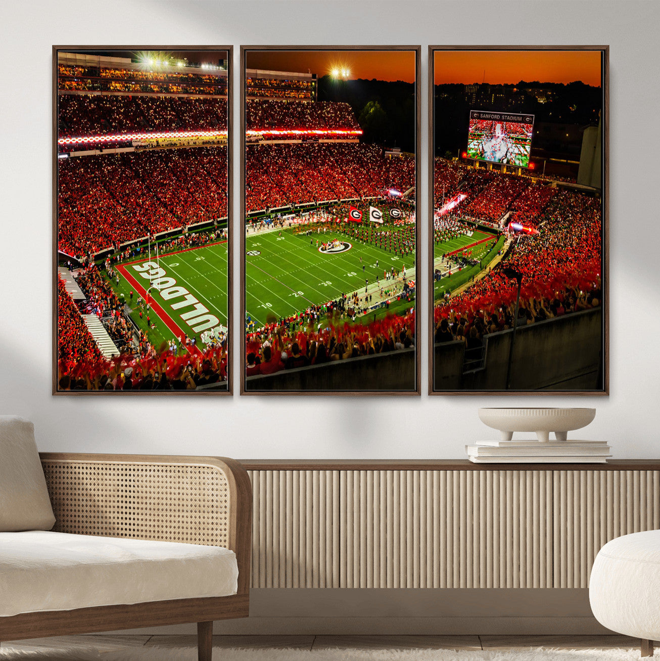 48894104-MGV-CV-36X24 - Georgia Bulldogs Stadium Wall Art Canvas Print, Sanford Stadium Night Game Panorama, College Football Crowd Wall Decor