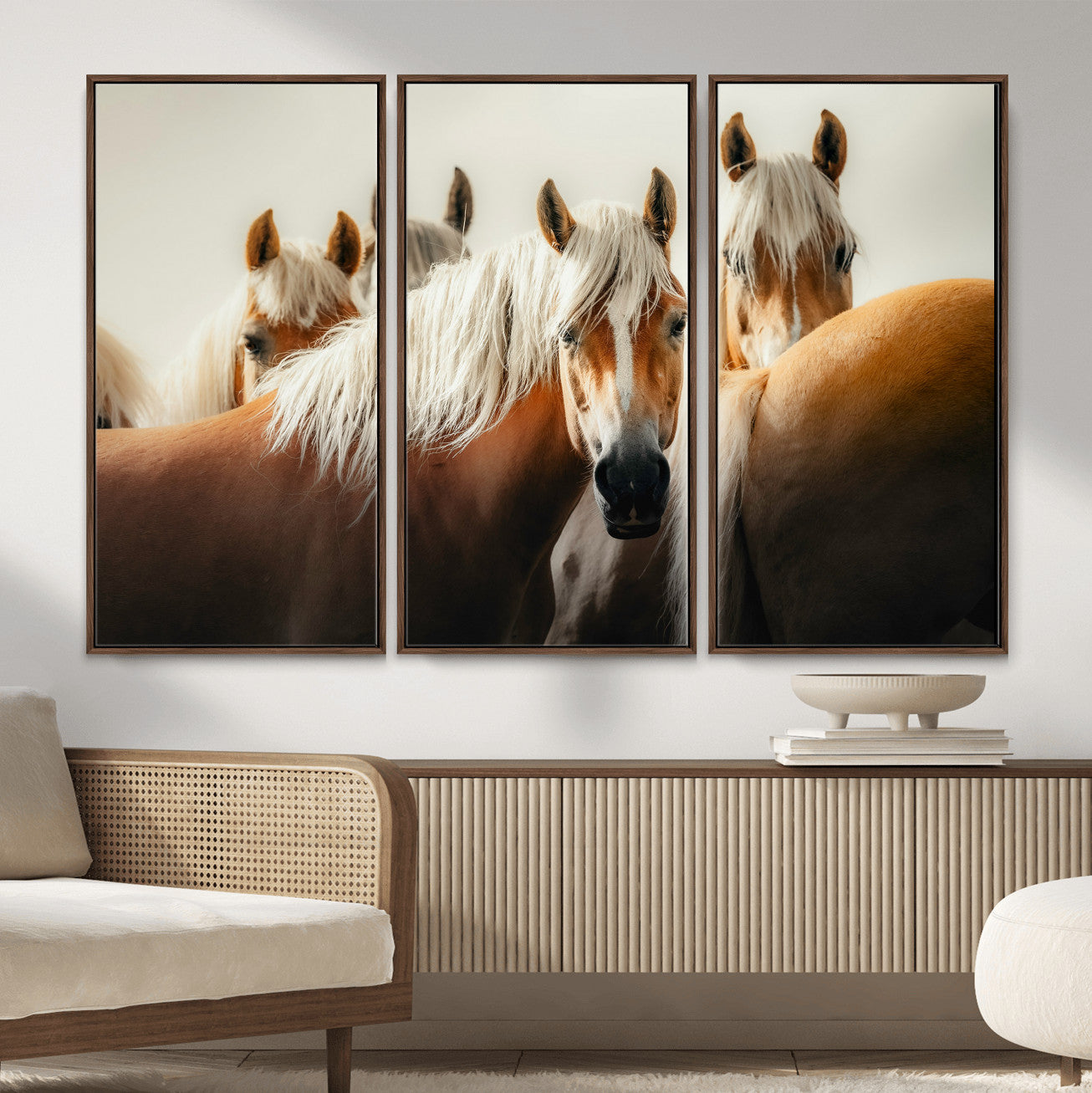 71904941-MGV-CV-36X24 - Wild Horse Herd Wall Art Canvas Print, Natural Horse Portrait Nature Wall Decor for Living Room and Office