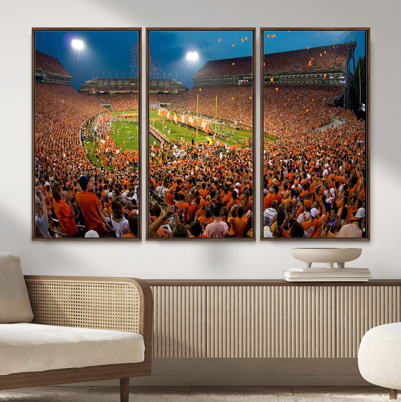 42850097-MGV-CV-36X24 - Clemson Tigers Memorial Stadium Wall Art Canvas Print, Death Valley Football Stadium Artwork, Packed Game Night Crowd Scene