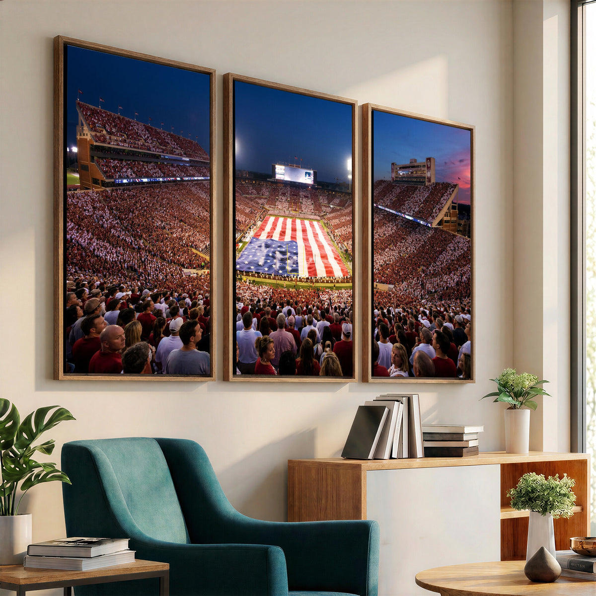 59917418-MGV-CV-36X24 - Oklahoma Memorial Stadium Wall Art Canvas Print | Oklahoma Sooners Football Artwork for Home, Office, and Sports Room Decor