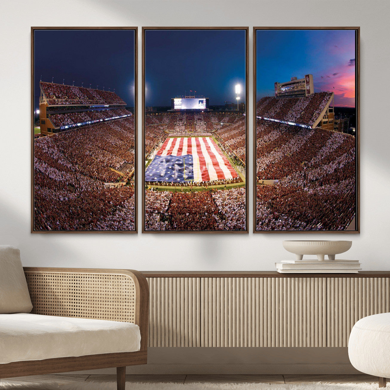 59917418-MGV-CV-36X24 - Oklahoma Memorial Stadium Wall Art Canvas Print – Oklahoma Sooners Football Artwork for Home, Office, and Sports Room Decor