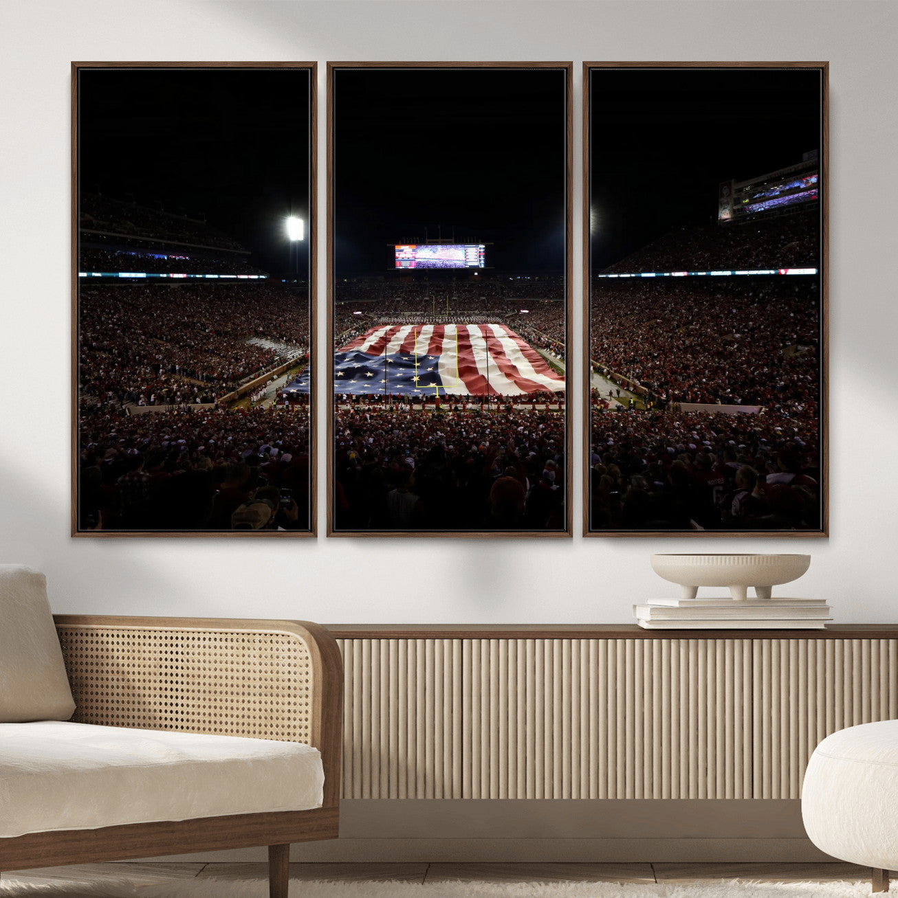 98418189-MGV-CV-36X24 - Oklahoma Memorial Stadium Wall Art Canvas Print – Oklahoma Sooners Football Artwork for Home, Office, and Sports Room Decor