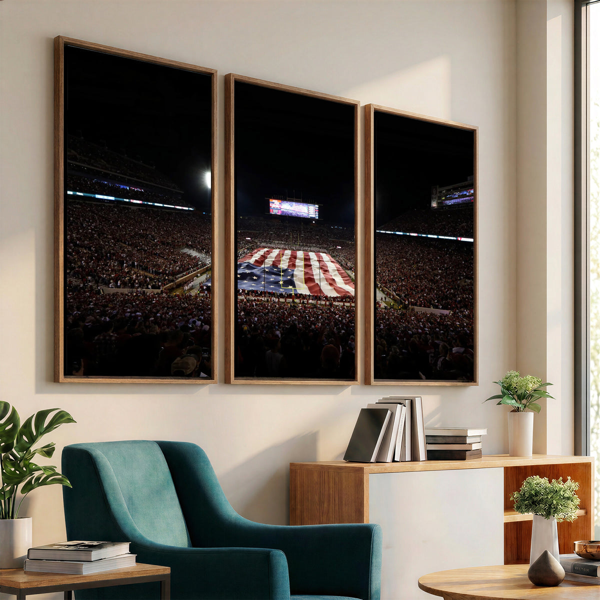 98418189-MGV-CV-36X24 - Oklahoma Memorial Stadium Wall Art Canvas Print – Oklahoma Sooners Football Artwork for Home, Office, and Sports Room Decor