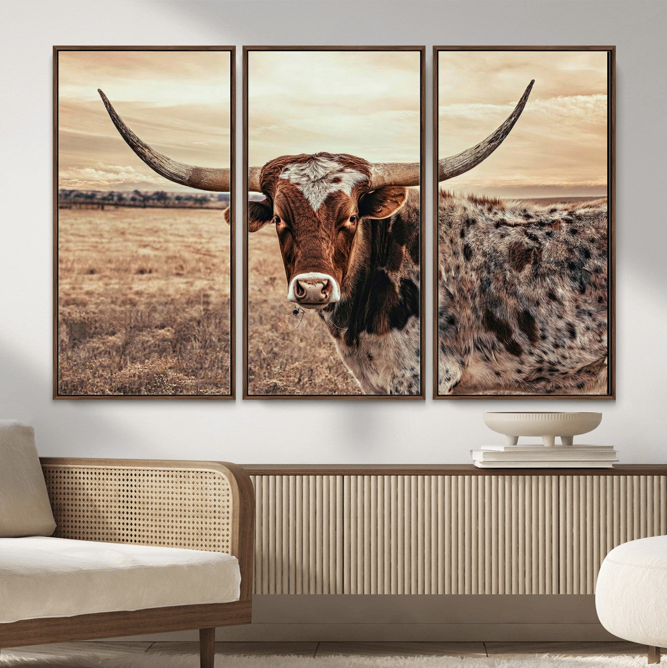55805825-MGV-CV-36X24 - Texas Longhorn Wall Art Canvas Print – Western Cattle Ranch Artwork for Rustic Farmhouse Decor