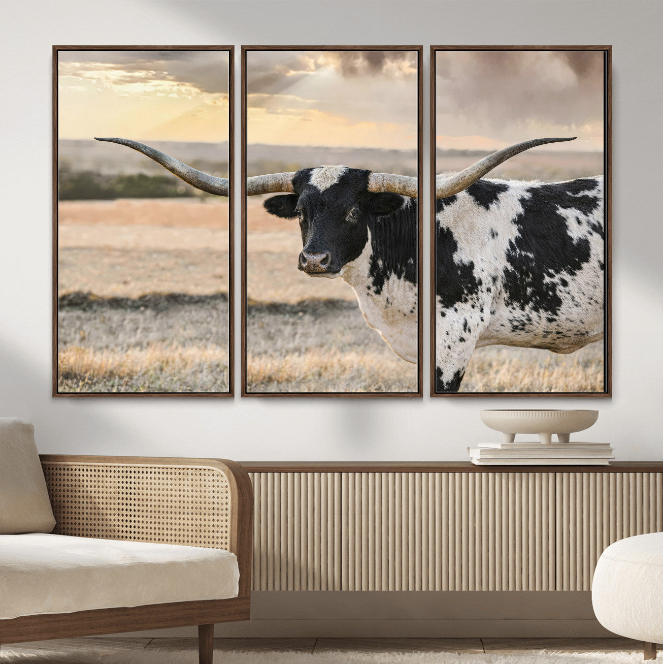 49350433-MGV-CV-36X24 - Texas Longhorn Bull Rustic Wall Art Canvas Print, Western Cattle Photography Canvas Print, Ranch Farm Animal Western Art Printing