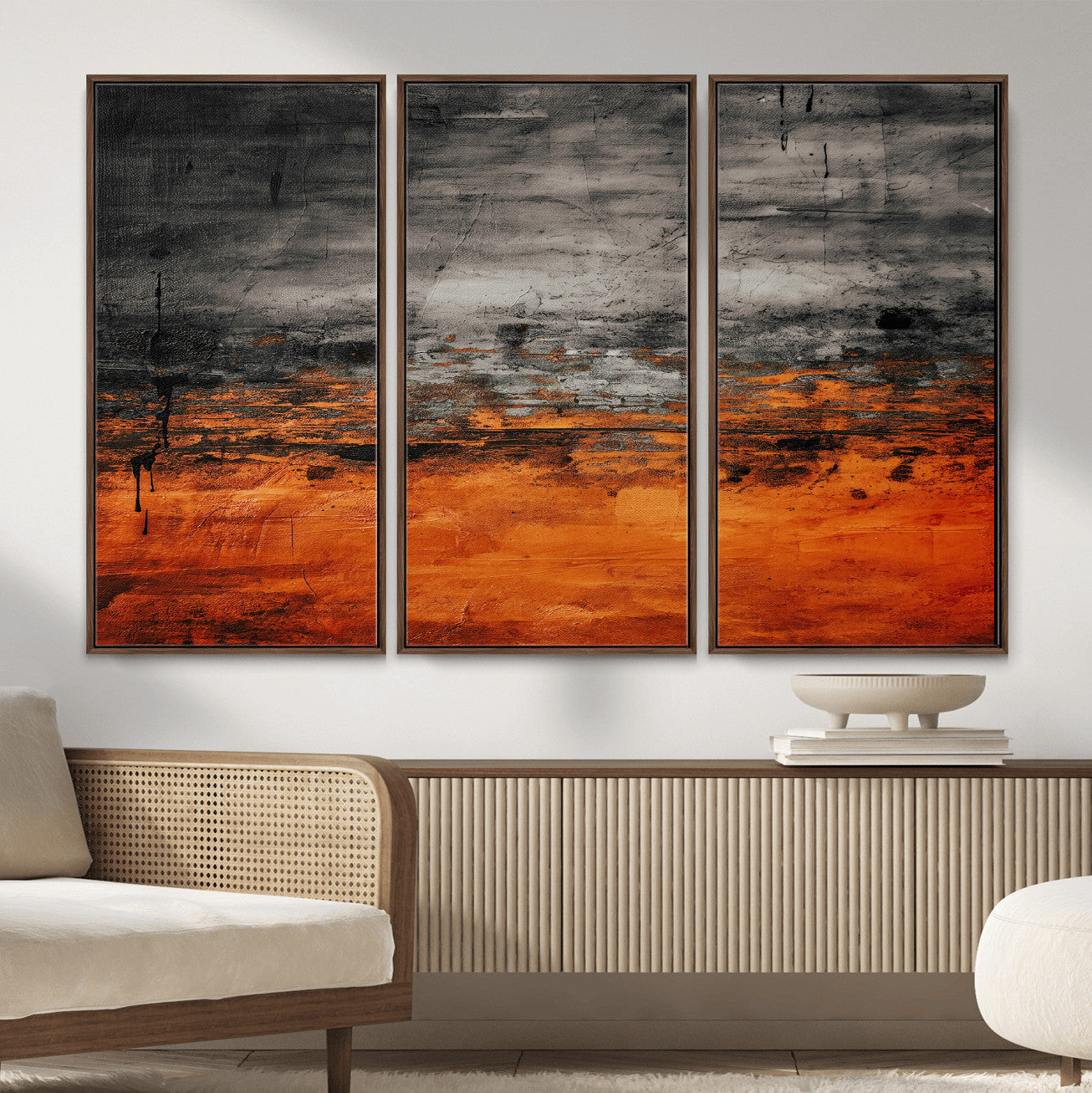 75409282-MGV-CV-36X24 - Black Orange Abstract Wall Art Canvas Print Modern Textured Painting Decor