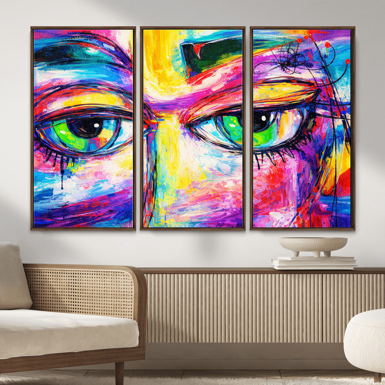 99390655-MGV-CV-36X24 - Colorful Abstract Face Wall Art Canvas Print – Modern Pop Art Portrait Artwork for Contemporary Living Room Decor