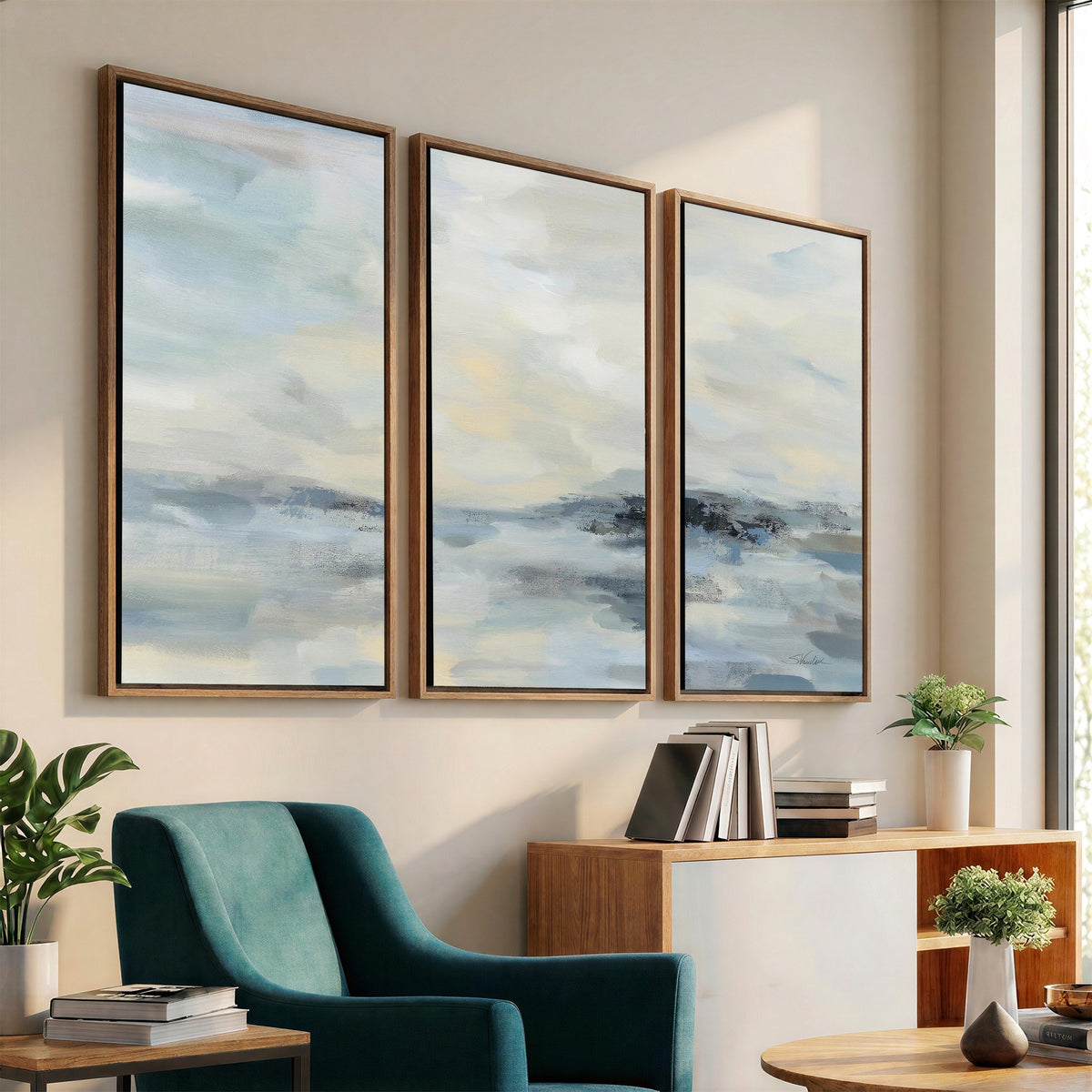 Abstract Coastal Landscape Wall Art Canvas Print | Soft Blue Gray Minimalist Art
