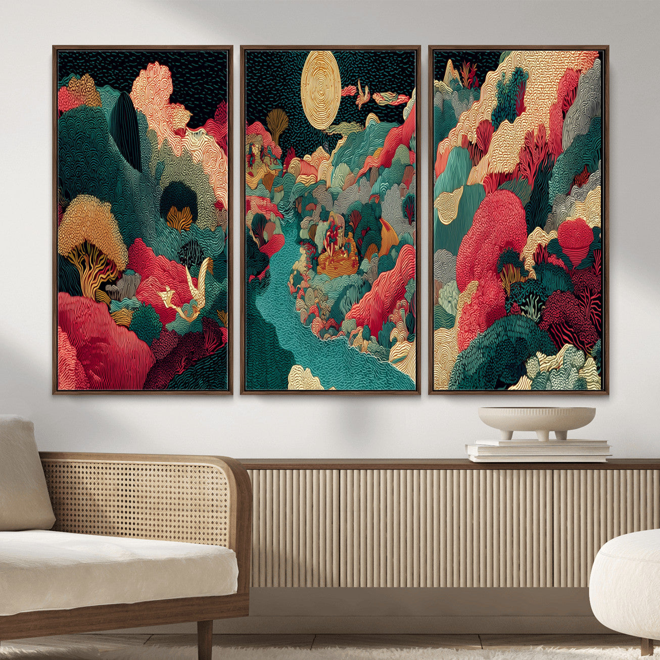 36816259-MGV-CV-48X32-3P - Colorful Japanese Landscape Print: Maximalist Panoramic Wall Art