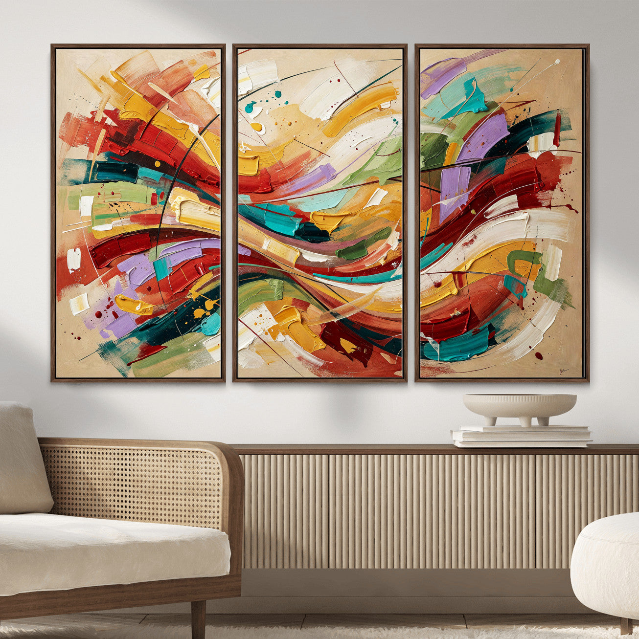 39887645-MGV-CV-36X24 - Geometric Abstract Wall Art Canvas Print, Orange Blue Abstract Expressionist Painting Print, Modern Geometric Abstract Canvas Art