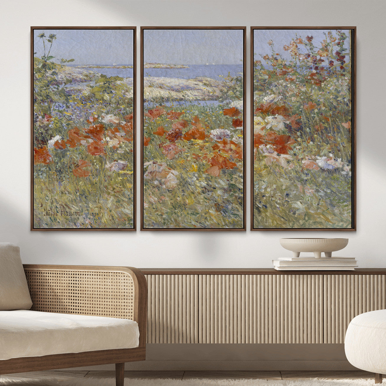 54770907-MGV-CV-36X24 - Childe Hassam Celia Thaxter Garden Canvas — 1890 American Impressionist Poppy Floral Print | Isles of Shoals Coastal Art | Classic Gift