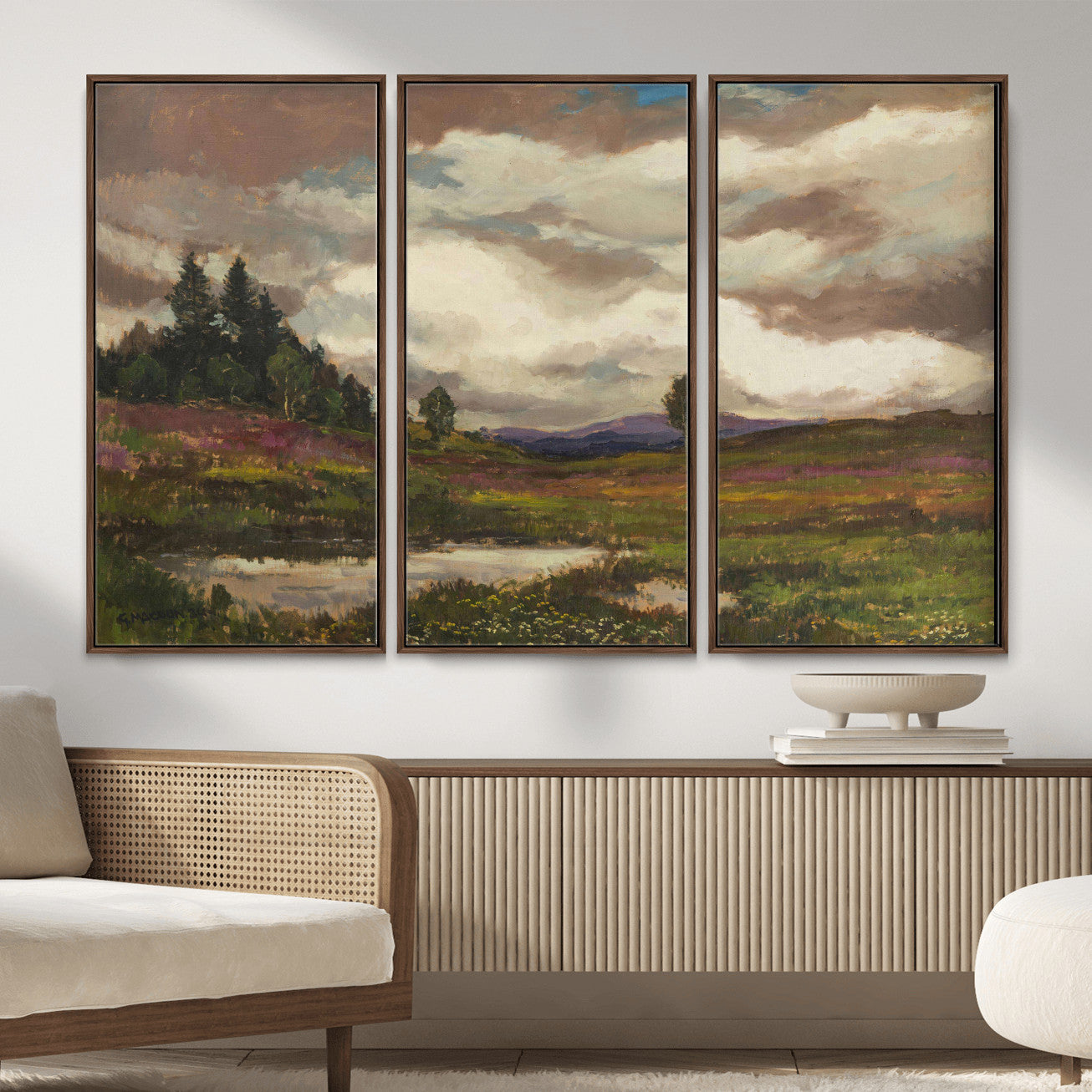 96795851-MGV-CV-36X24 - Gustav Macoun Heathland Canvas Print, Czech Landscape Oil Painting Reproduction, Purple Heather Moorland Art, Vintage European Nature Decor