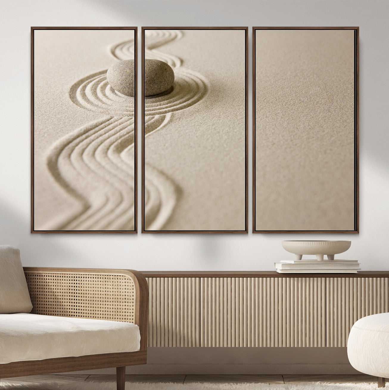 66852661-MGV-CV-36X24 - Zen Garden Stone Sand Canvas | Japanese Rock Garden Wall Art | Minimalist Meditation Print | Neutral Beige Mindfulness Decor