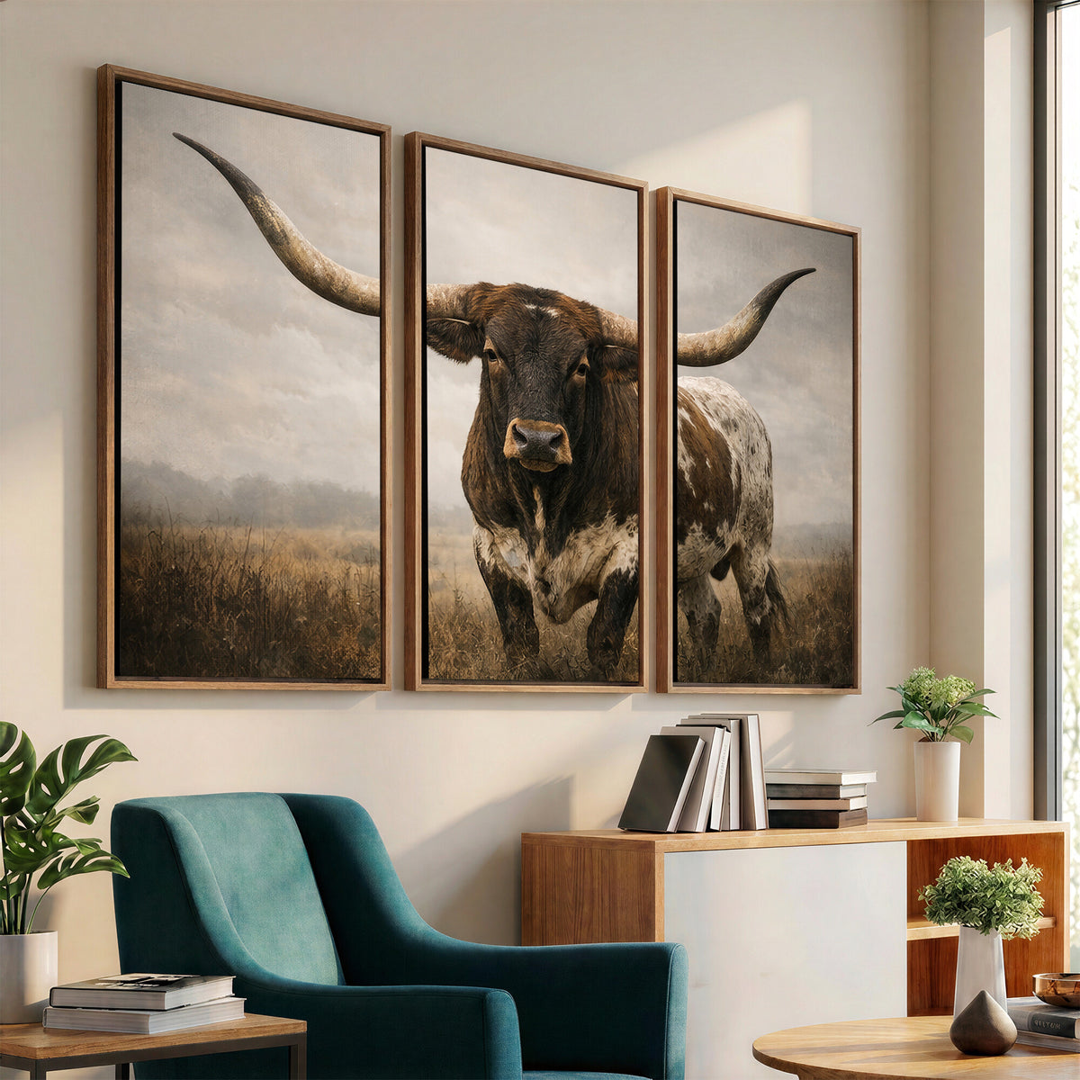 17622011L-_Poster-30x20 - Longhorn Bull Wall Art Canvas Print, Western Farmhouse Decor