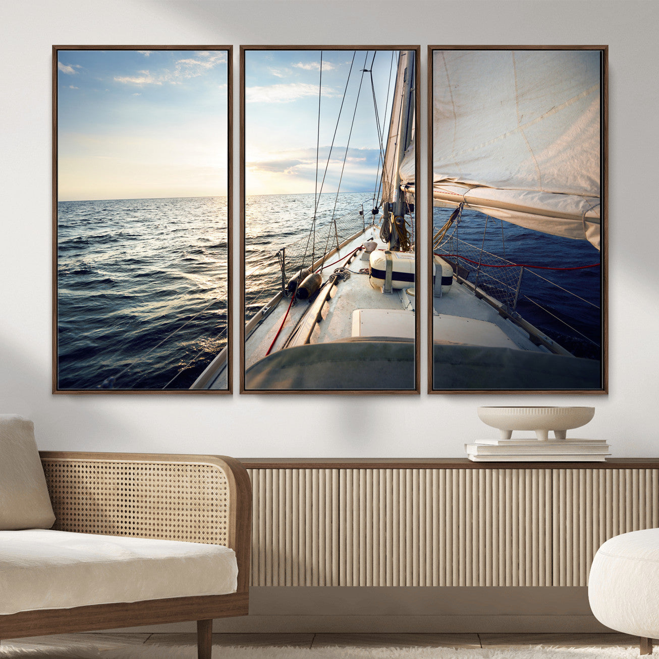 76381335-MGV-CV-36X24 - Sailboat Wall Art Canvas Print, Ocean Sunset Sailing Framed Artwork, Coastal Nautical Seascape Decor for Living Room Office Beach House