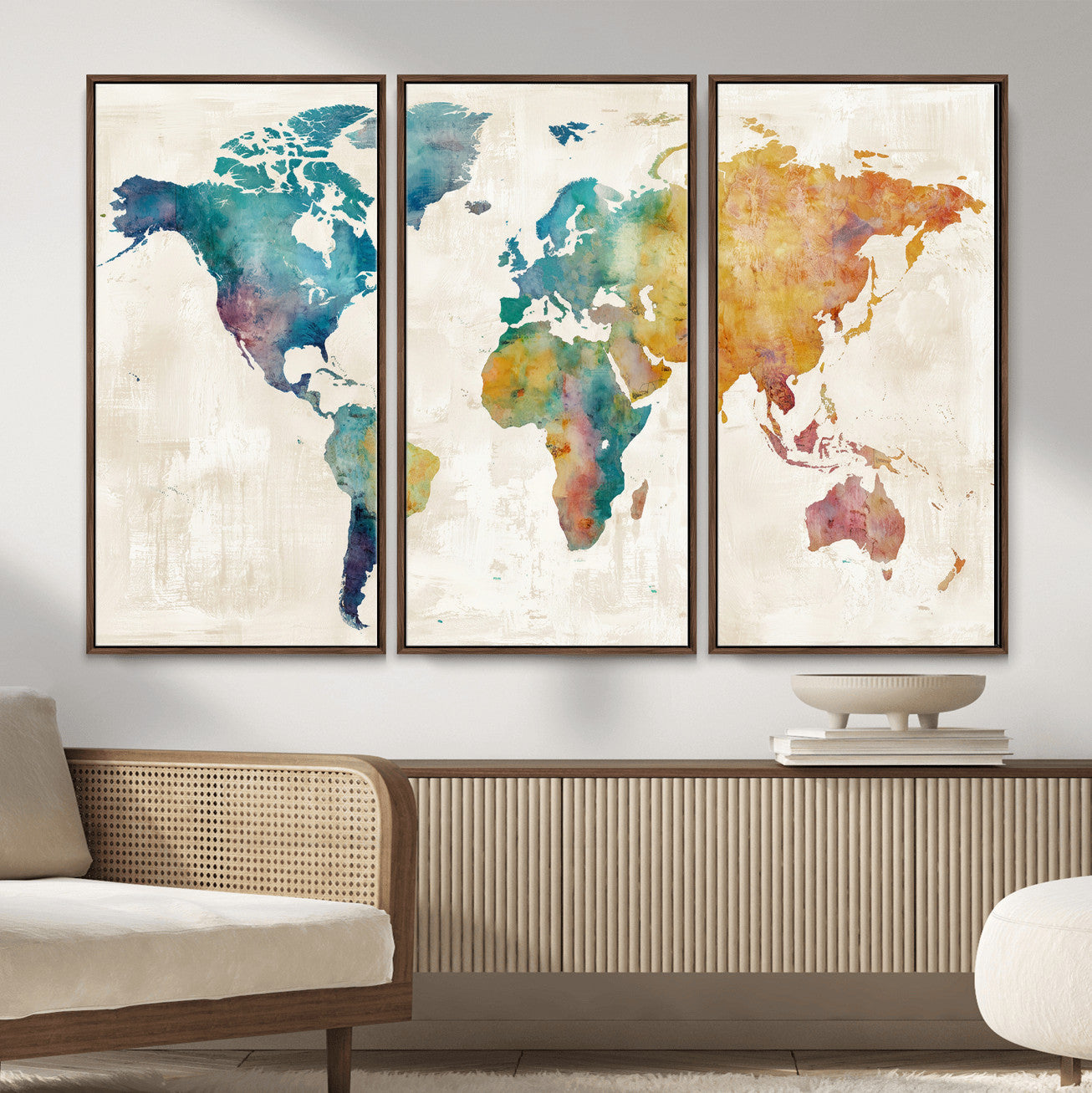 56556018-MGV-CV-36X24 - Watercolor World Map Canvas Wall Art Print – Abstract Colorful Travel Wall Decor