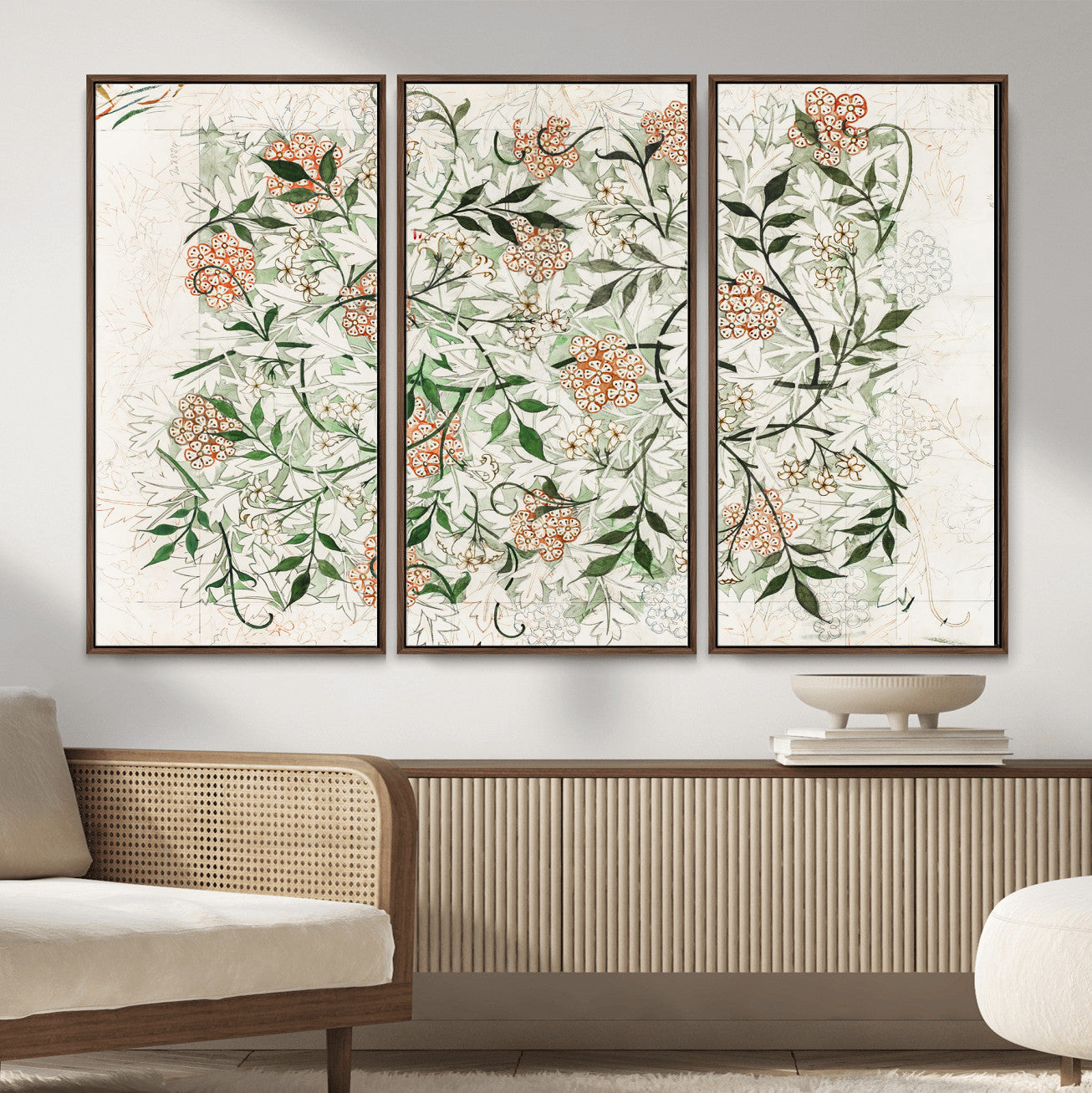 17622011W-MGV-CV-36X24 - William Morris Jasmine Flower Wall Art Canvas Print, Botanical Floral Canvas Print, Vintage Cottagecore Wall Decor, Framed Nature Artwork Ready to Hang