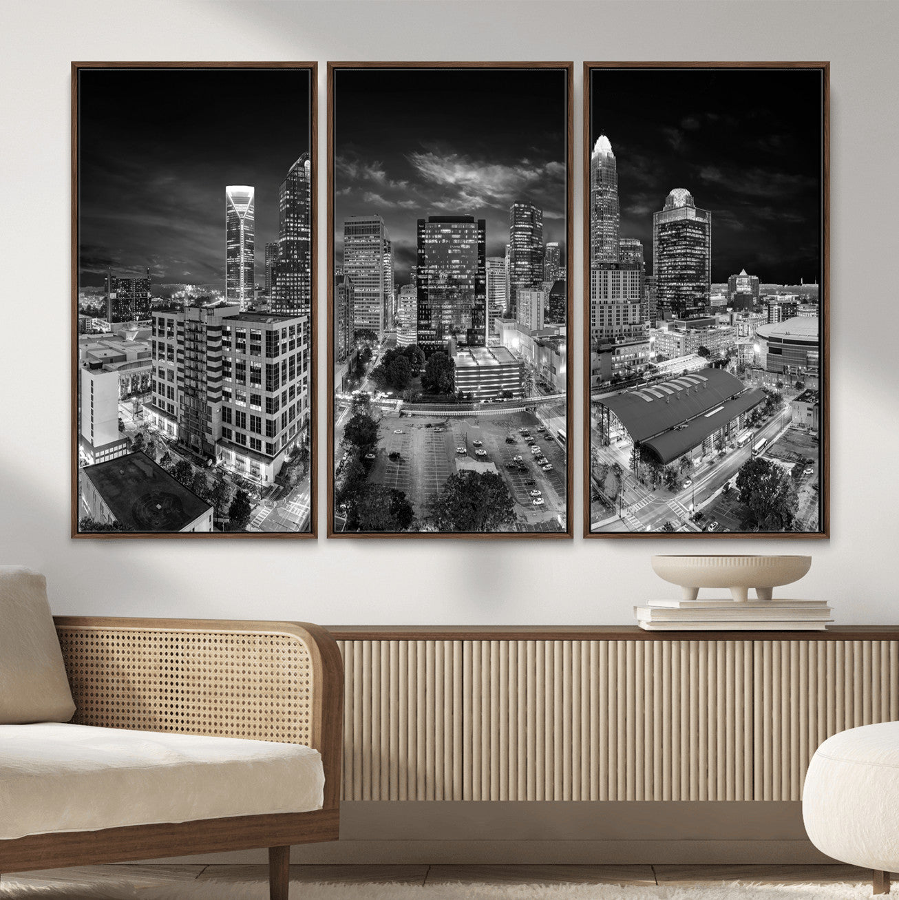 60105075-MGV-CV-36X24 - Charlotte Skyline Canvas Wall Art Print – North Carolina Cityscape Photography Print