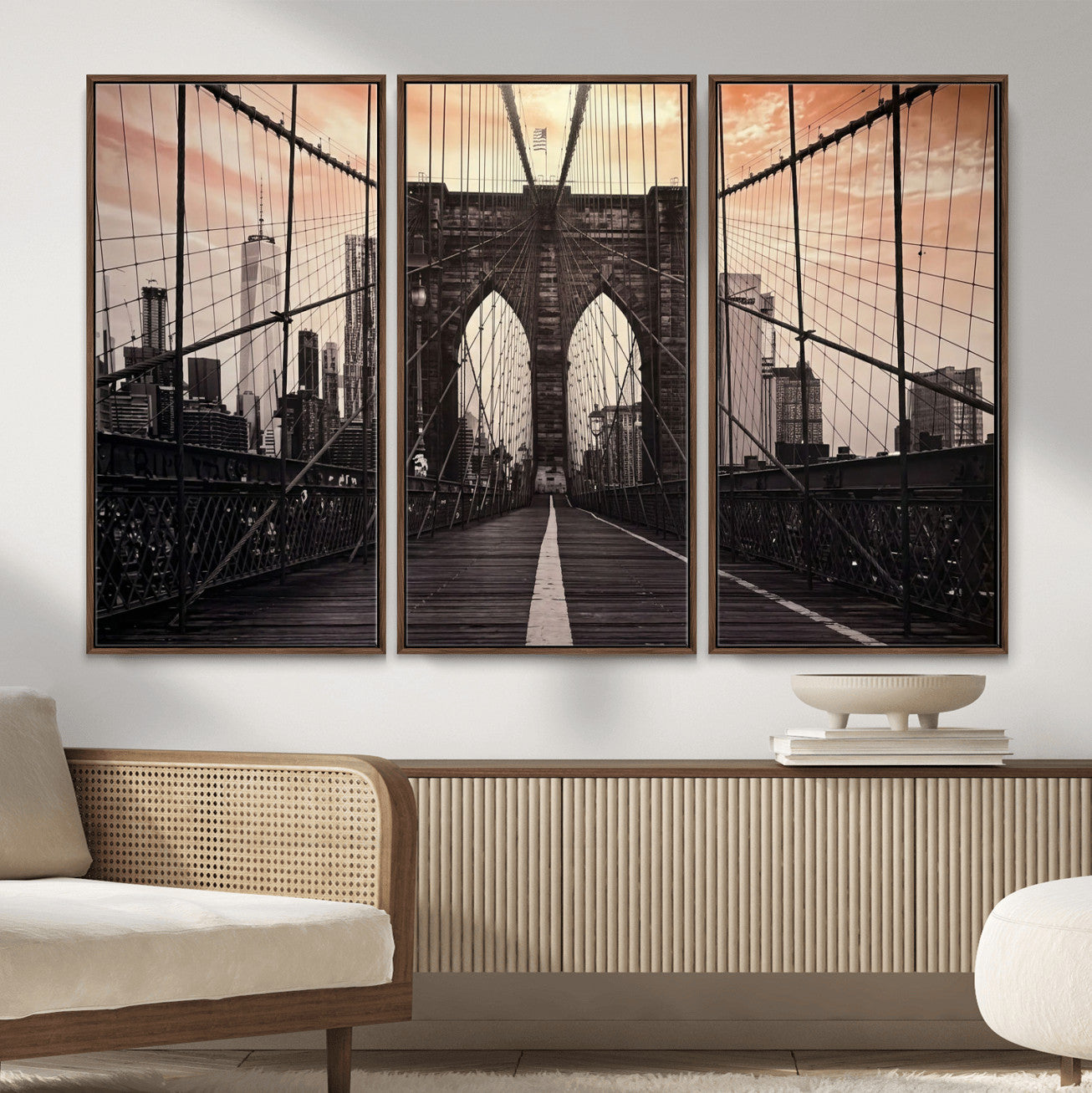 93226664-MGV-CV-36X24 - Brooklyn Bridge Canvas Wall Art, New York City Skyline Photography Print, NYC Landmark Urban Decor Artwork