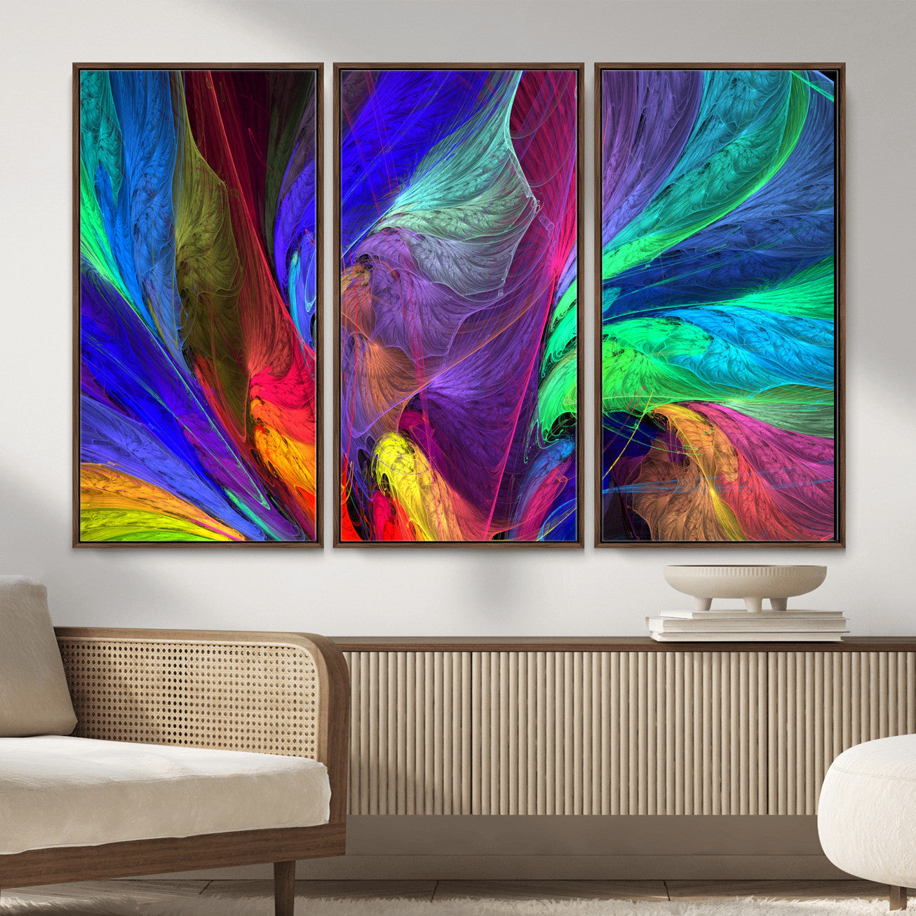 376925791-MGV-CV-36X24 - Colorful Abstract Canvas Wall Art, Rainbow Swirl Fractal Print, Bold Multicolor Living Room Decor, Vibrant Energy Art, Large Abstract Wall Art
