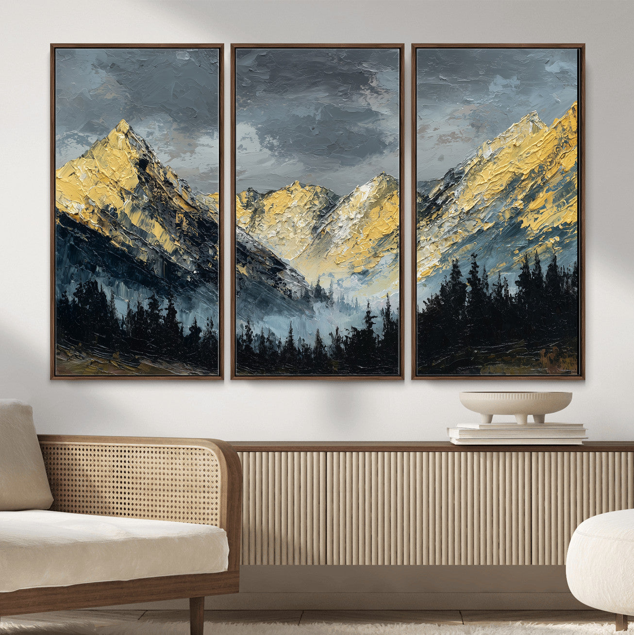 86912101-MGV-CV-48X32-3P - Abstract Mountain Wall Art Canvas Print Modern Landscape Painting Print