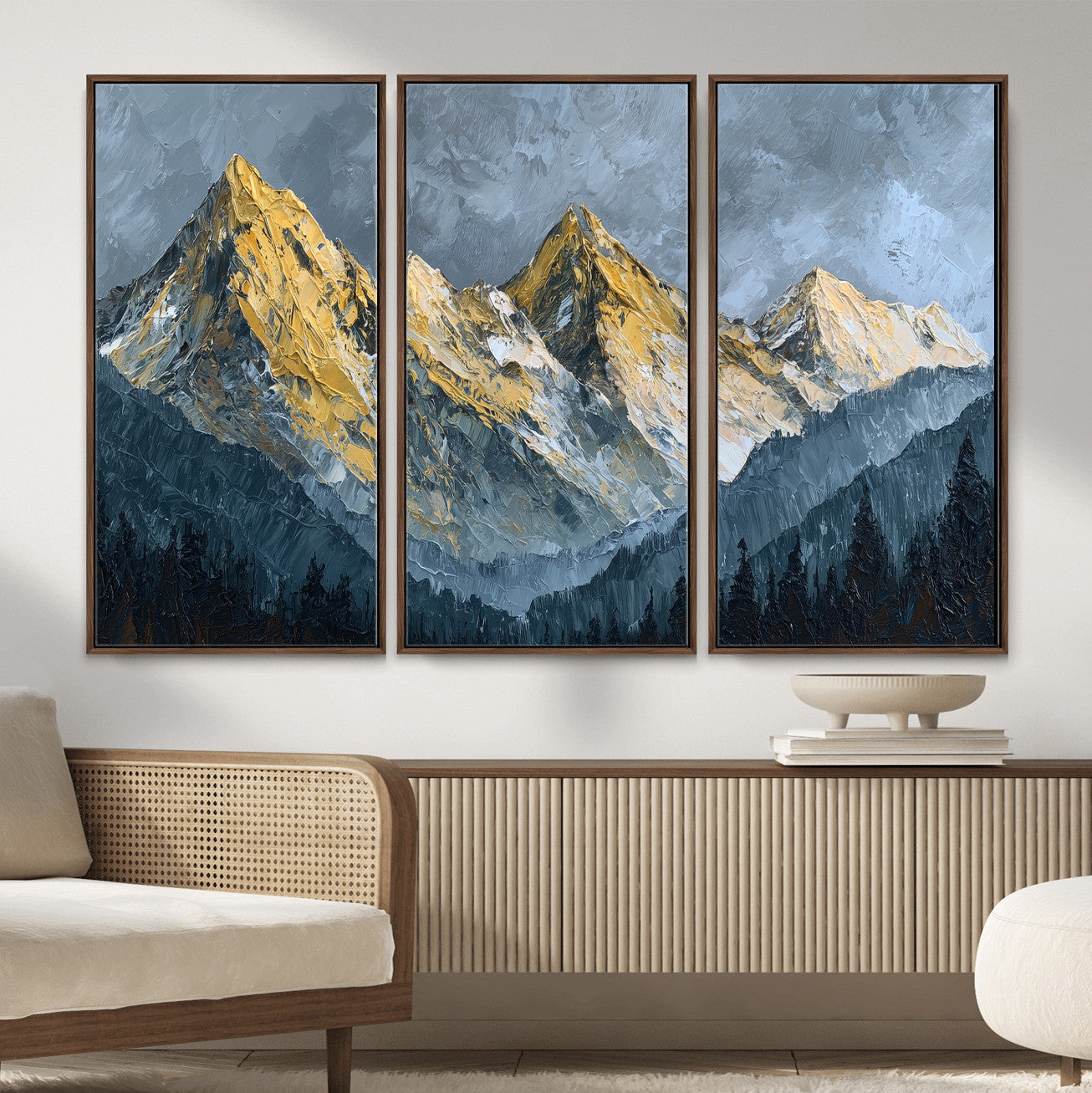 50821961-MGV-CV-48X32-3P - Abstract Mountain Wall Art Canvas Print Modern Landscape Painting Print