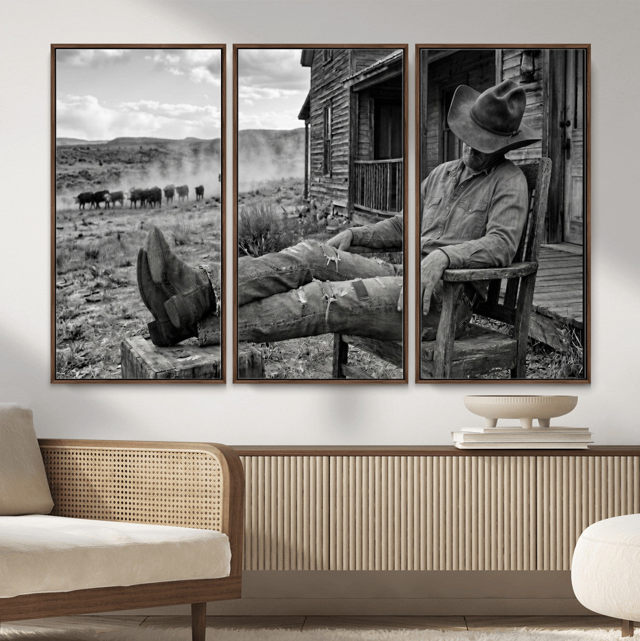 94461975S-MGV-CV-36X24 - Vintage Sleeping Cowboy Wall Art Canvas Print, Western Home Decor