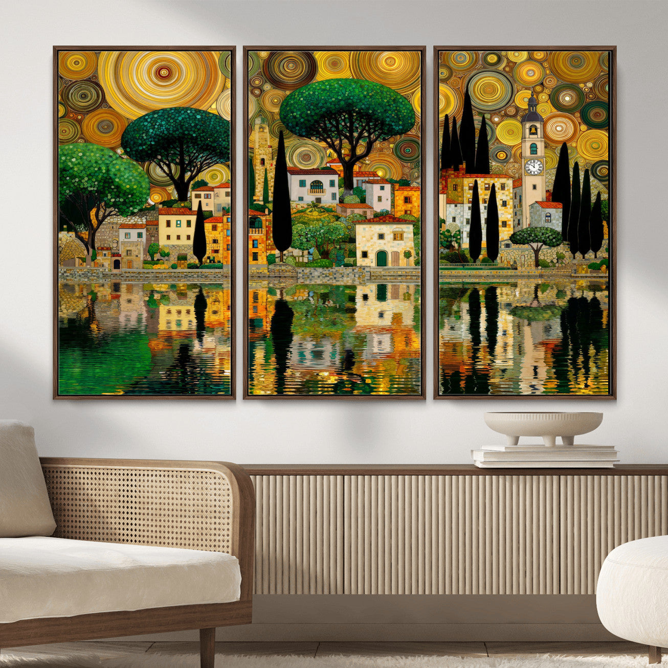 93010897-MGV-CV-36X24 - Gustav Klimt Golden Cityscape Wall Art Canvas Print,