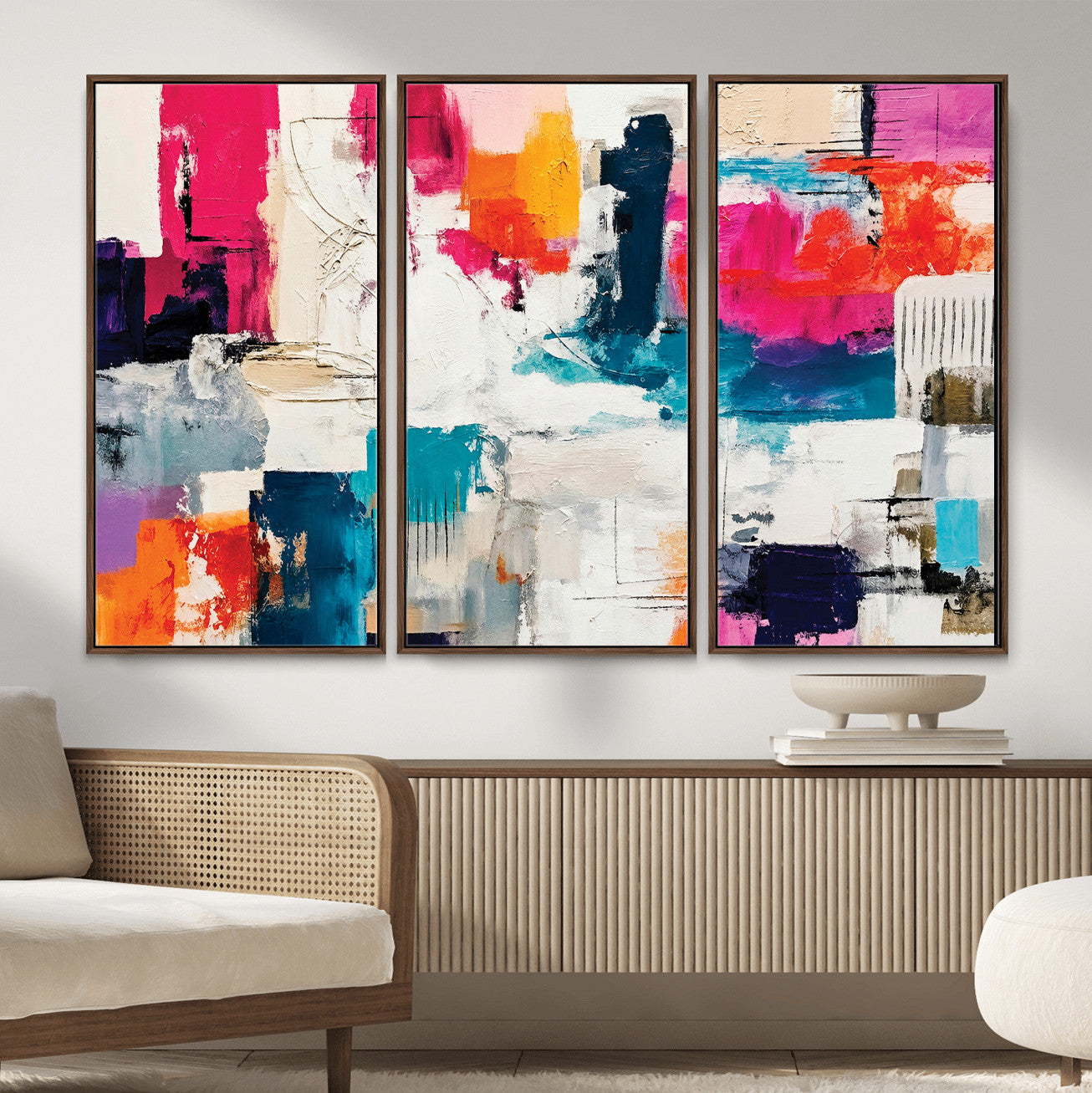 57864023-MGV-CV-36X24 - Blue Teal Abstract Canvas Wall Art | Modern Textured Painting Print, Navy Orange White Contemporary Art, Neutral Living Room Decor, Office Art
