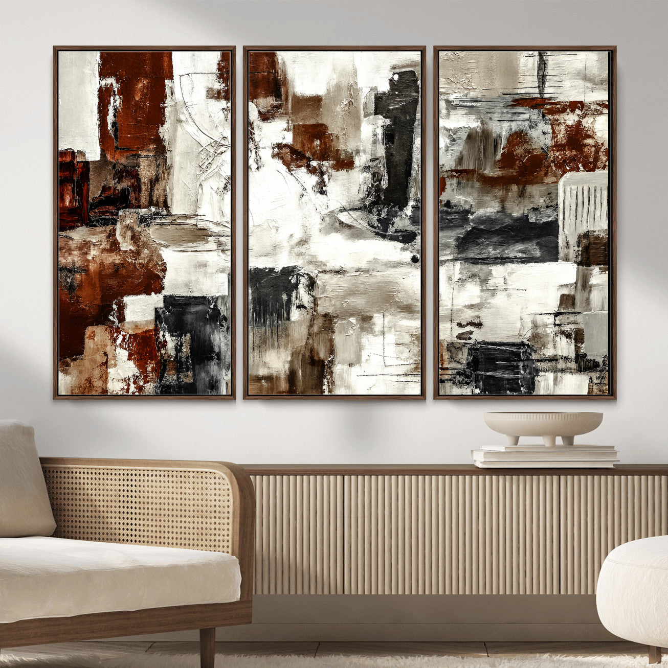 53022468-MGV-CV-36X24 - Blue Teal Abstract Canvas Wall Art, Modern Textured Painting Print, Navy Orange White Contemporary Art, Neutral Living Room Decor, Office Art