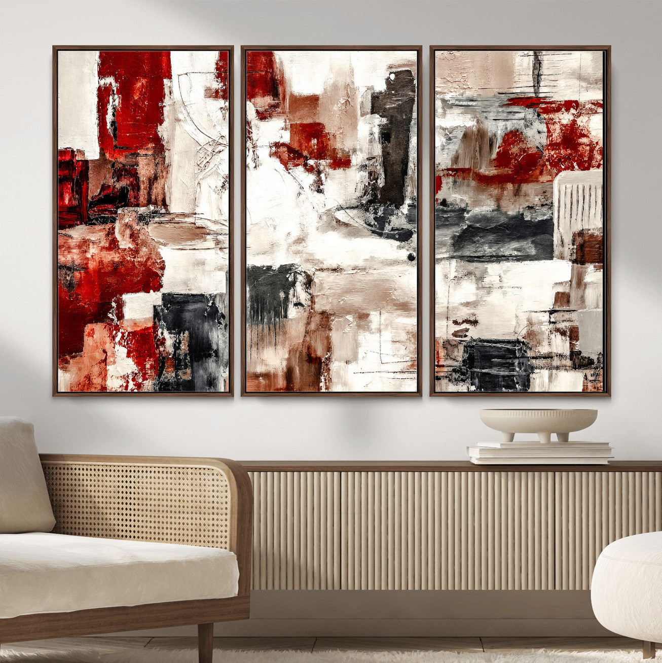53022468-MGV-CV-36X24 - Blue Teal Abstract Canvas Wall Art, Modern Textured Painting Print, Navy Orange White Contemporary Art, Neutral Living Room Decor, Office Art