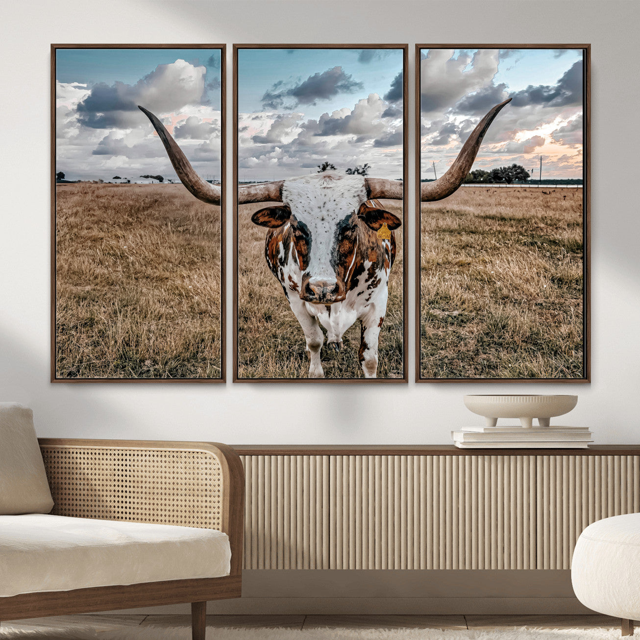 17464823-MGV-CV-36X24 - Texas Longhorn Canvas Wall Art Print - Western Cow Photography, Rustic Ranch Decor, Farmhouse Wall Art, Ready to Hang