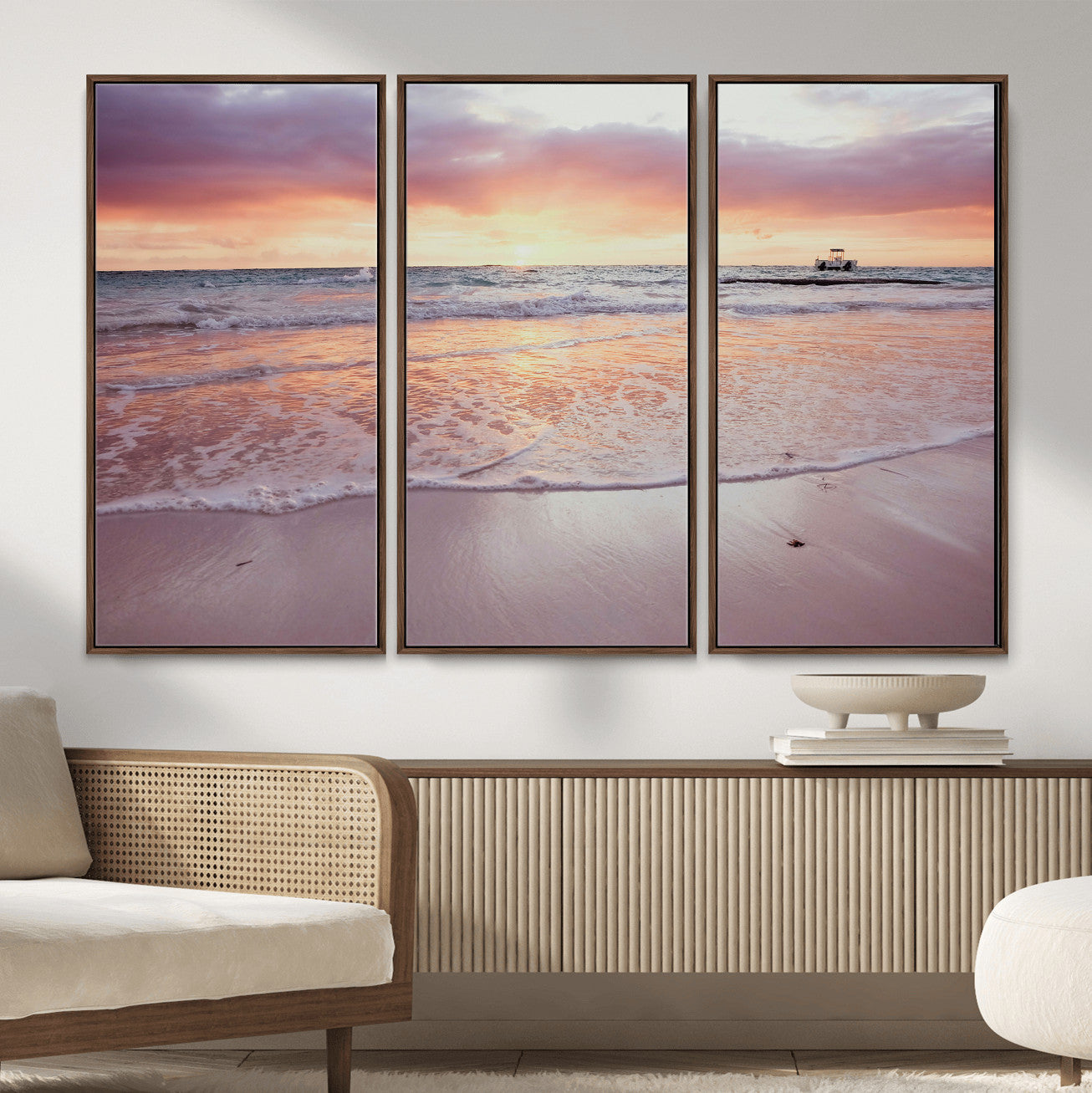 44765395-MGV-CV-36X24 - Beach Sunset Canvas Wall Art Print - Ocean Waves Landscape, Coastal Photography, Seascape Wall Decor, Ready to Hang