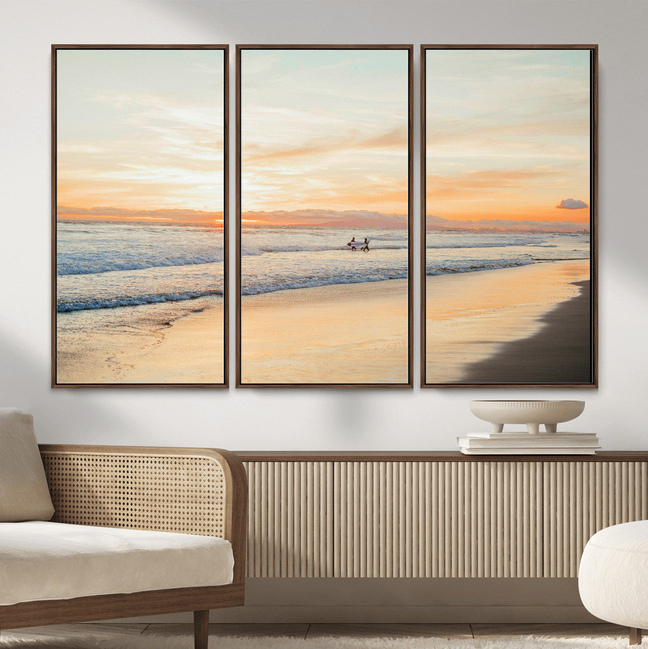 38131619-MGV-CV-36X24 - Beach Sunset Canvas Wall Art Print | Ocean Waves Landscape, Coastal Photography, Seascape Wall Decor, Ready to Hang